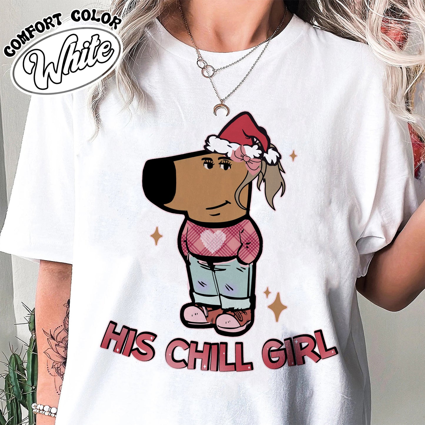 Chilly Christmas Comfort Color Shirt, Funny Boyfriend Shirt, Chill Dog TikTok Meme, Viral Dog Cartoon Shirt, Matching Xmas Tshirt, Funny Couple Christmas Shirt