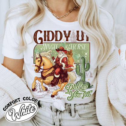 Giddy Up Shirt, Cowboy Santa Christmas Shirt, Giddy Up Jingle Horse Shirt, Cowgirl Shirt, 90’s Country Shirt, Christmas Horse Shirt, Cowboy Shirt