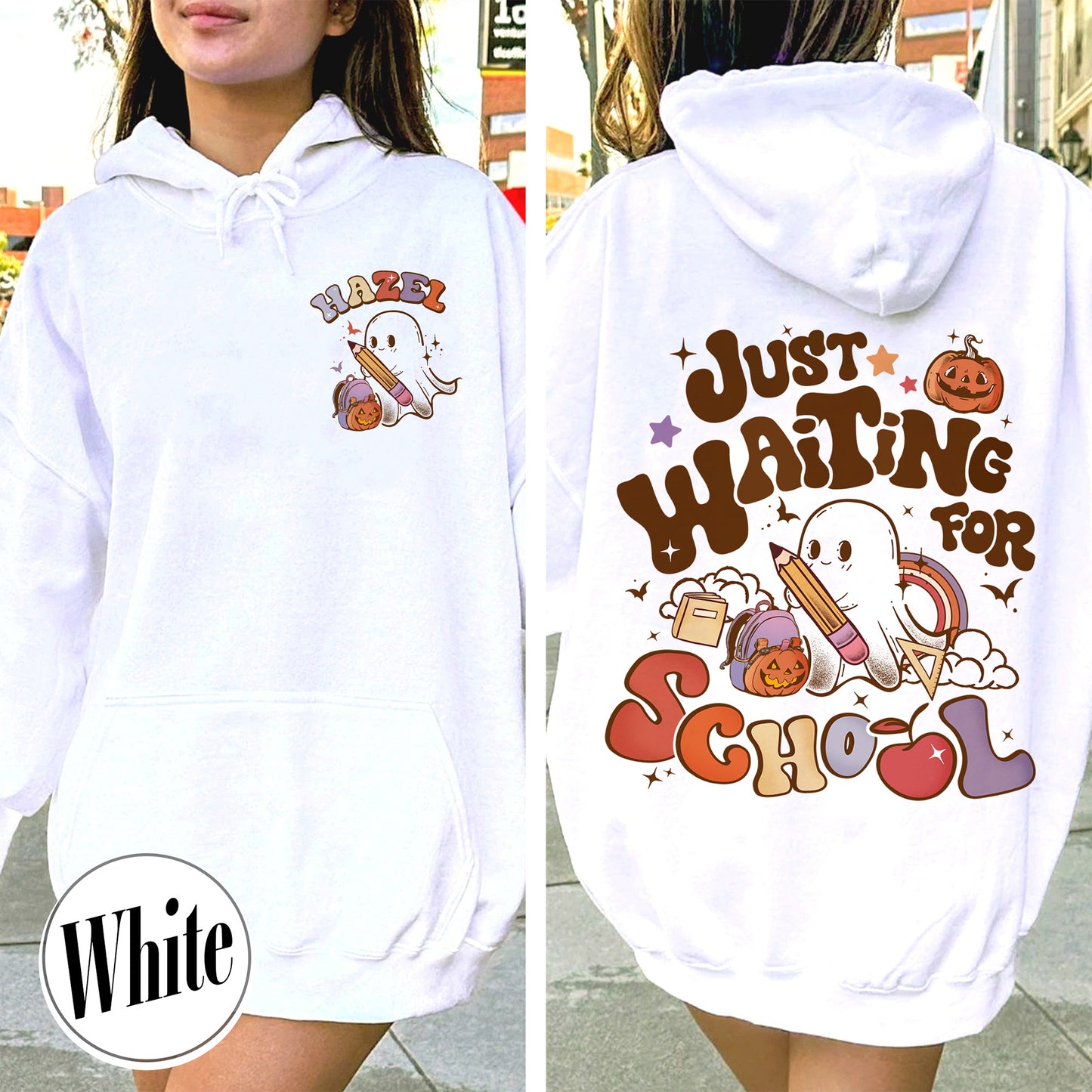 Halloween Hoodie, Waiting for Back to School Hoodie, Custom Halloween Teacher Hoodie