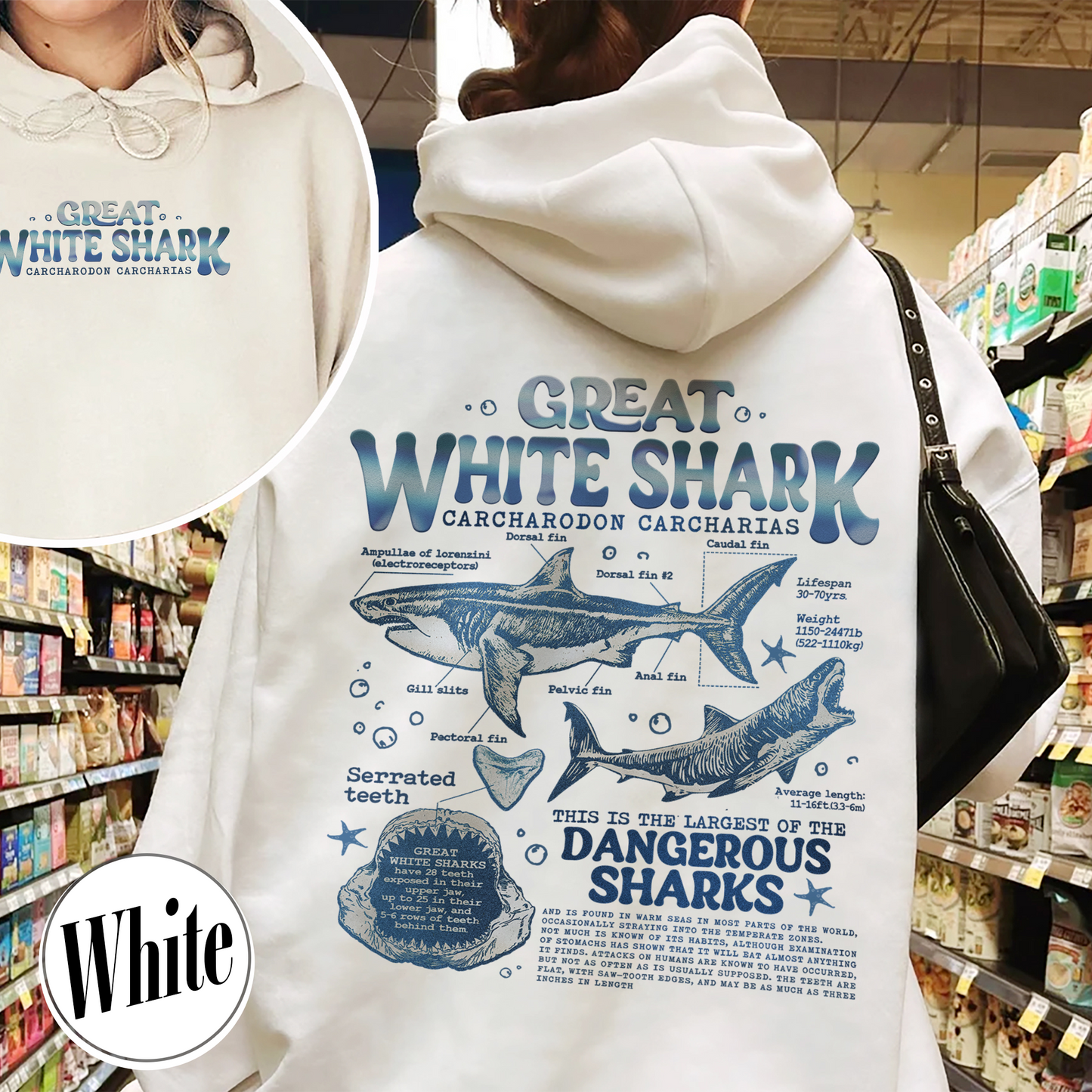 Great White Shark Anatomy Hoodie, Shark Hoodie, Great White Shark Biology, Great White Shark Drawing, Marine Biology Hoodie