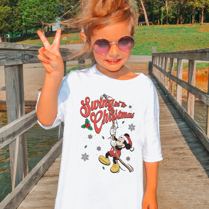 Swing Into Christmas Shirt: Funny Mickey Christmas Tee, Cute Holiday Shirt, Festive Disney Christmas Outfit Youth Tshirt