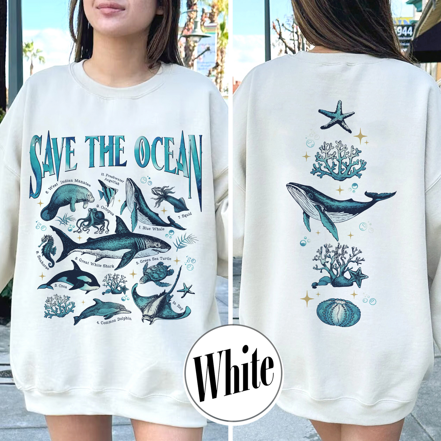 Save The Ocean Sweatshirt, Animal Sweatshirt, Retro Ocean Nature Sweatshirt, Dolphin Sweatshirt, Shark Lover Gift,Marine Biologist,Surfing Sweatshirt