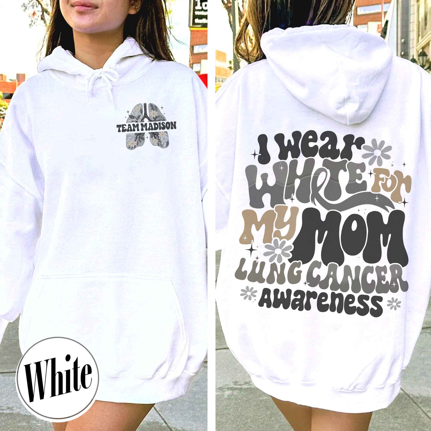 Cancer Awareness Hoodie, Lung Cancer Support Hoodie, White Ribbon Lung Cancer Fighter Hoodie