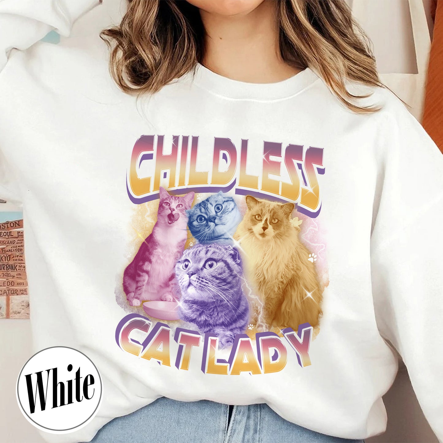 Election Sweatshirt, Childless Cat Lady Custom Bootleg 2024 Sweatshirt, Madame President Sweatshirt