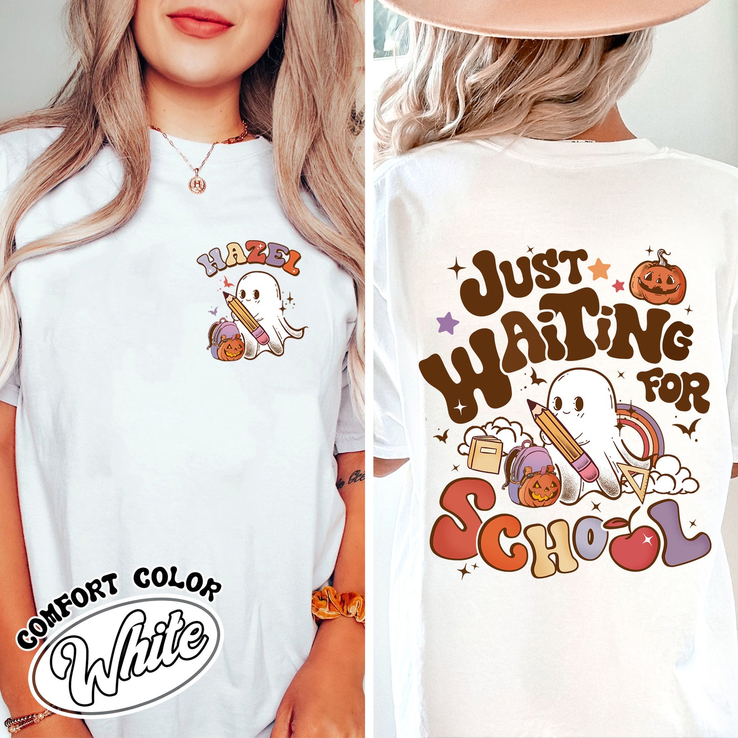 Halloween Comfort Color Shirt, Waiting for Back to School Shirt, Custom Halloween Teacher Shirt