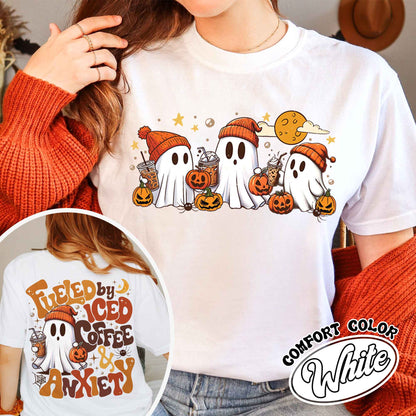 Halloween Coffee Shirt, Little Ghost Iced Coffee Shirt, Halloween Shirt ,Cute Ghost Drinking Coffee, Halloween Ghost Iced Coffee T-shirt