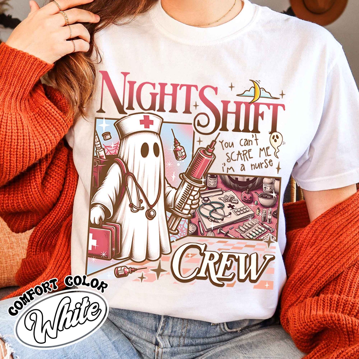 Night Shift Crew Ghost Shirt, Night Shift Crew Halloween Shirt, Halloween Night Shift Crew, Registered Nurse Halloween Shirt, Halloween RN Shirt