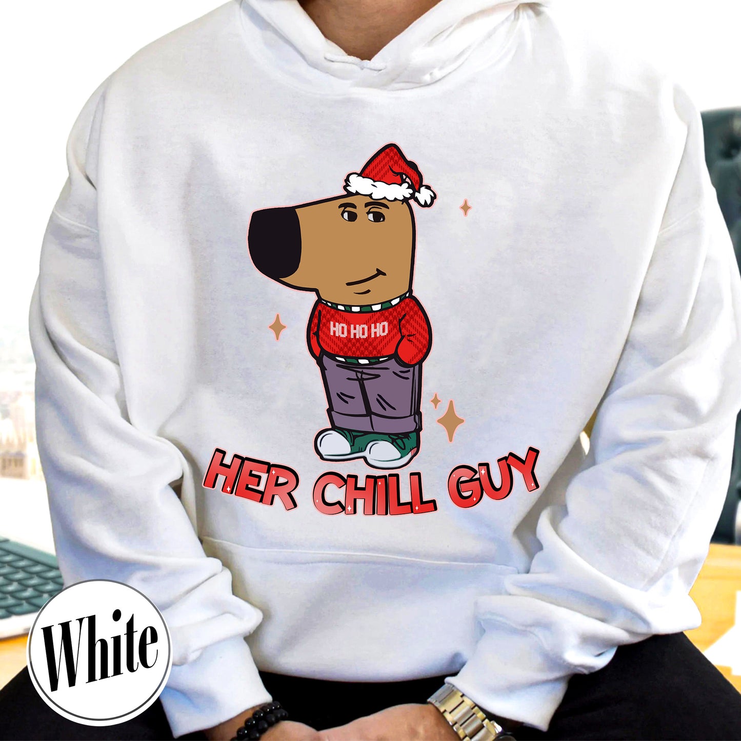 Chilly Christmas Hoodie, Funny Boyfriend Hoodie, Chill Dog TikTok Meme, Viral Dog Cartoon, Matching Xmas, Funny Couple Christmas Hoodie