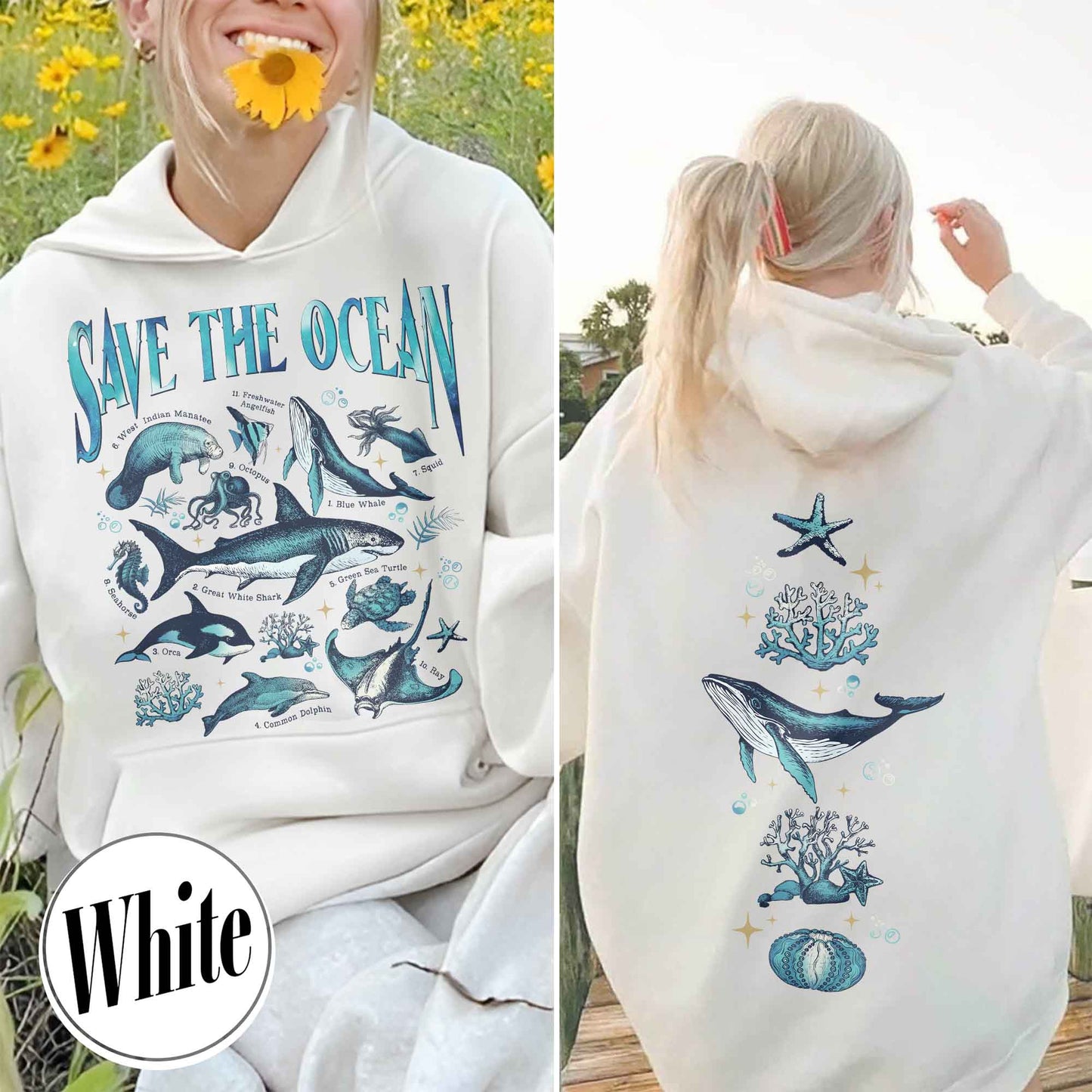 Save The Ocean Hoodie, Animal Hoodie, Retro Ocean Nature Hoodie, Dolphin Hoodie, Shark Lover Gift,Marine Biologist,Surfing Hoodie
