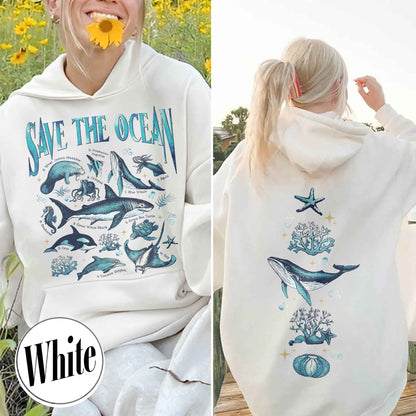 Save The Ocean Hoodie, Animal Hoodie, Retro Ocean Nature Hoodie, Dolphin Hoodie, Shark Lover Gift,Marine Biologist,Surfing Hoodie
