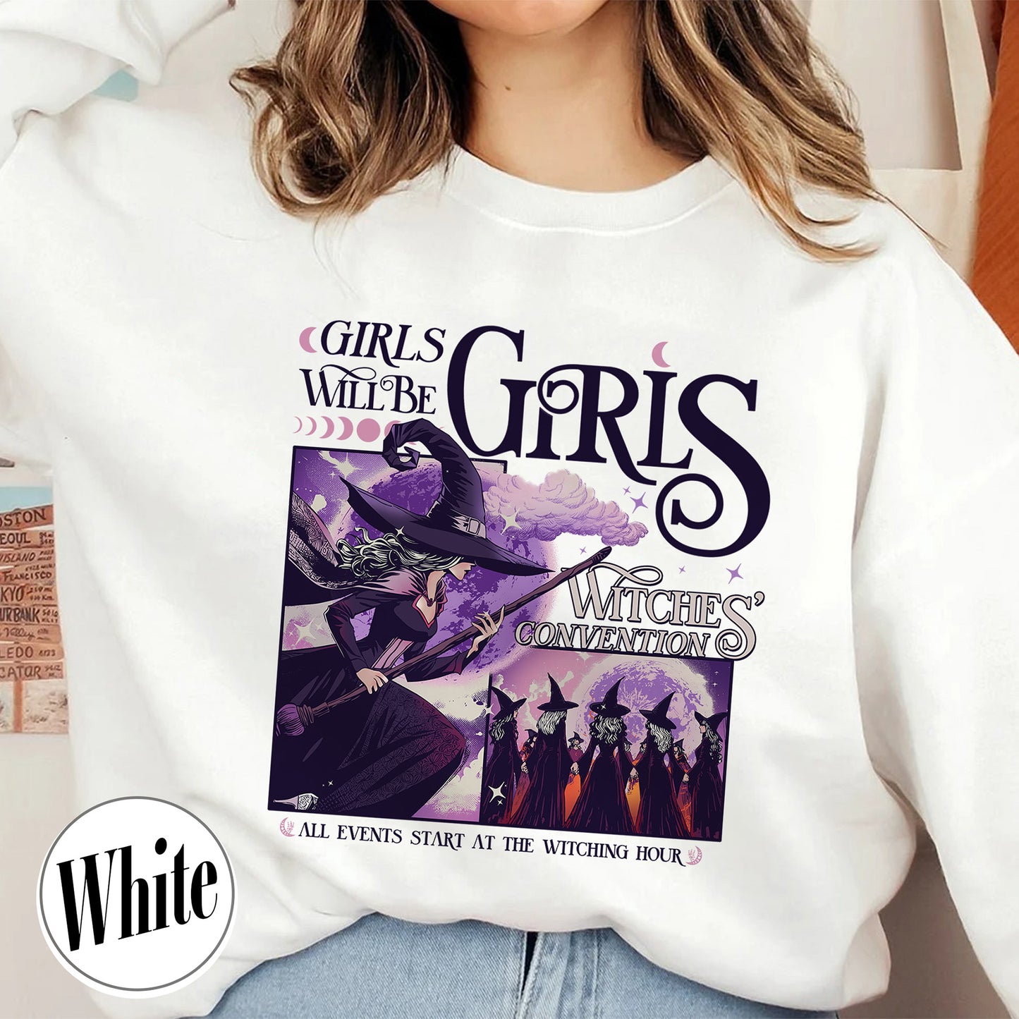 Halloween Sweatshirt, Girls Will Be Girls Witch Sweatshirt, Witchy Feminist Sweatshirt