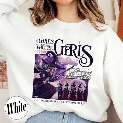 Halloween Sweatshirt, Girls Will Be Girls Witch Sweatshirt, Witchy Feminist Sweatshirt