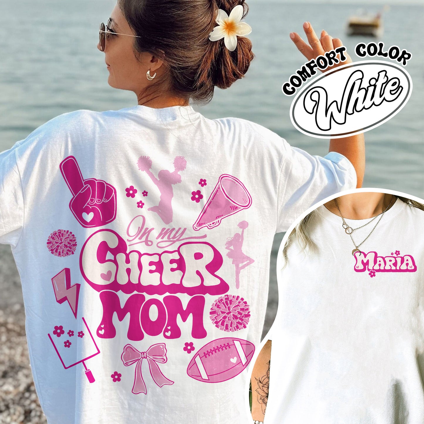 In My Cheer Mom Era Tshirt, Custom Cheer Mom Shirt, Cheer Mom Shirt, Football And Cheer Mom, Cheer Mom Shirt Name, Cheer Mom Summit Shirt