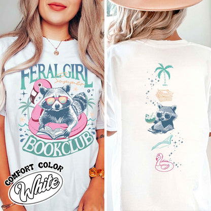 Book Girl Summer Comfort Color Shirt, Beach Book Lover Summer Bookish Funny Reader, Feral Girl Summer Raccoon Shirt, Funny Meme Raccoon T Shirt, Bookish