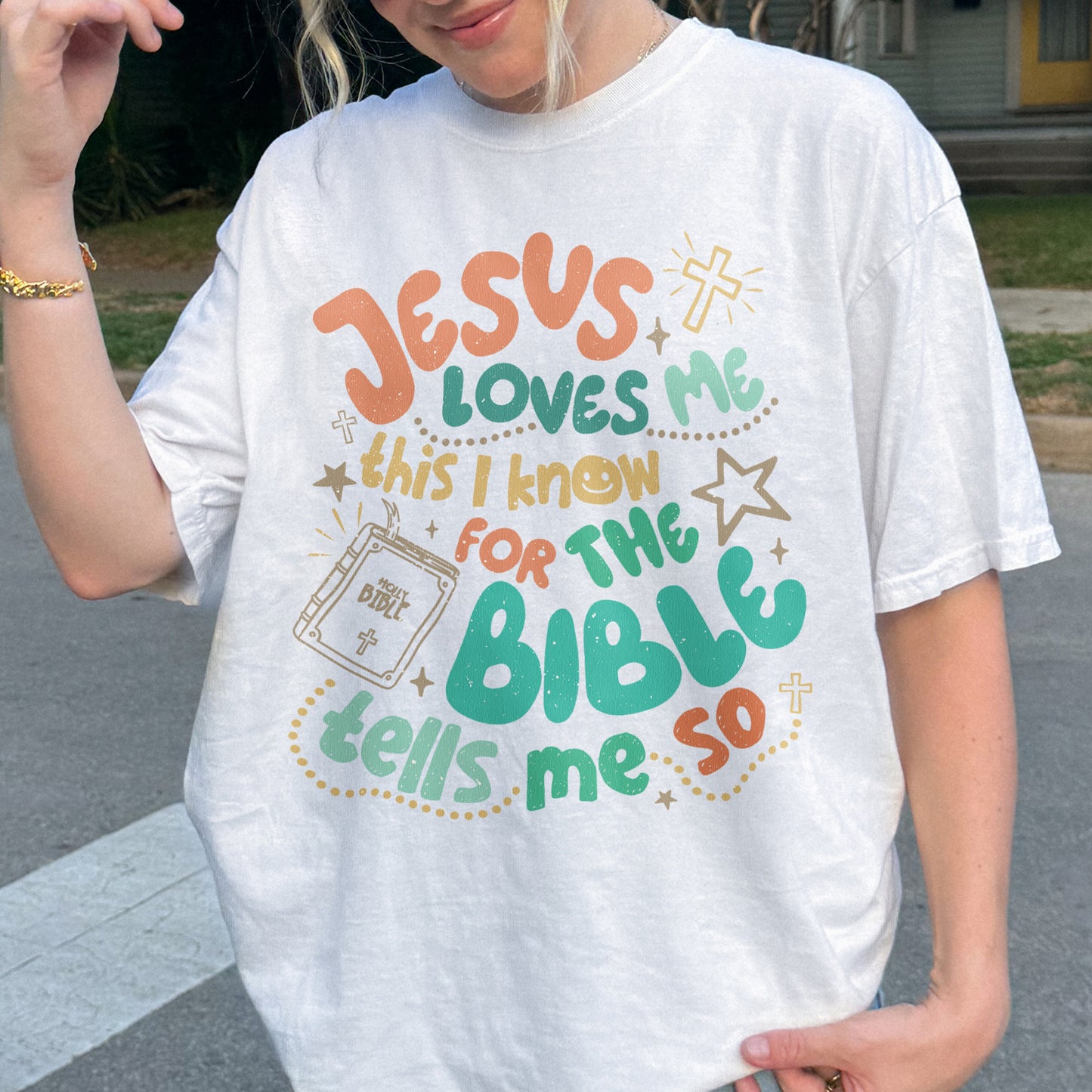 Jesus Loves Me This I Know Shirt: Christian Bible Verse Tee, Kids Youth Faith T-Shirt