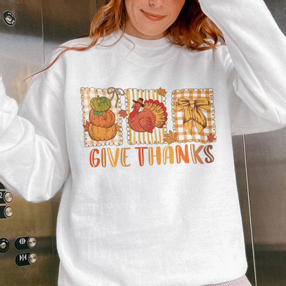 Thanksgiving Holiday, Give Thanks Coquette, Fall Pumpkin Turkey, Grateful Thankful Blessed, Autumn Gift Sweatshirt