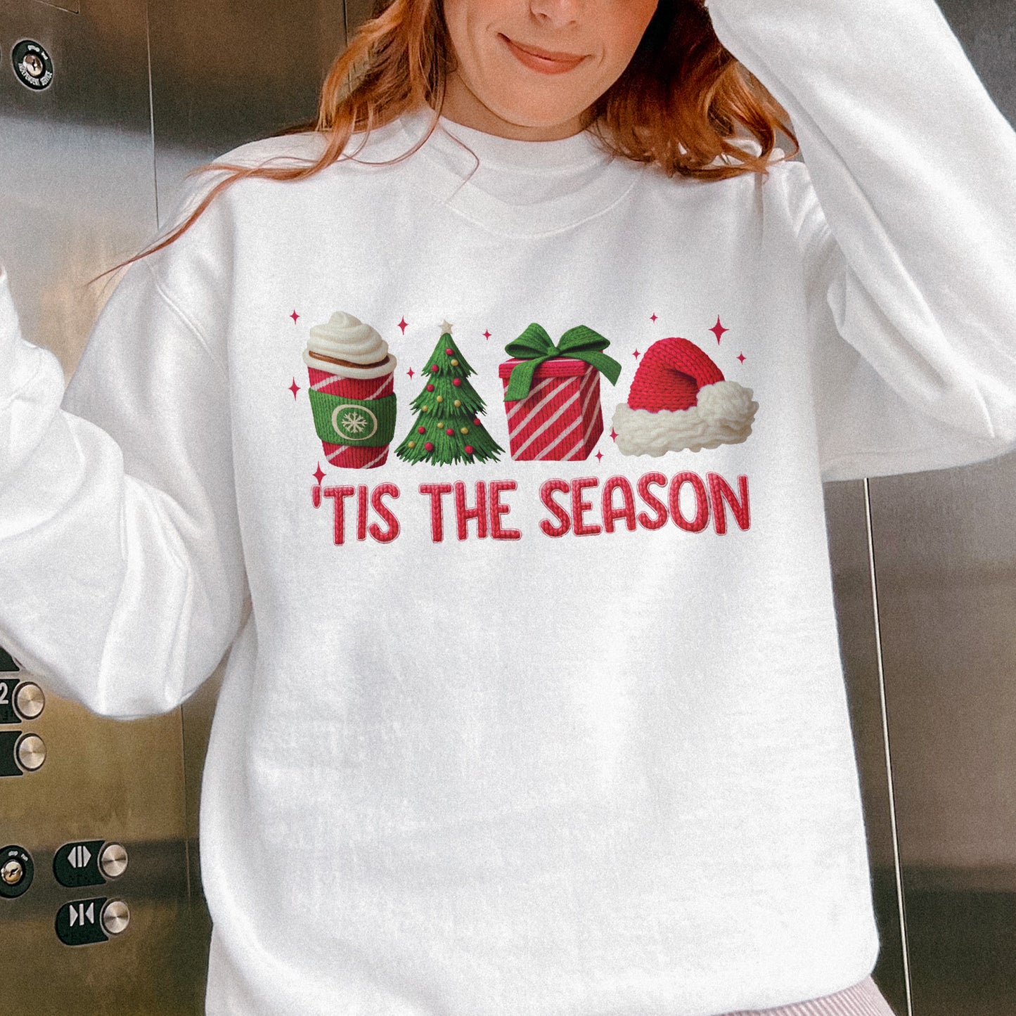 Tis The Season Shirt: Christmas Coffee, Holiday Gift, Santa Hat Tree, Festive Christmas Outfit Sweatshirt