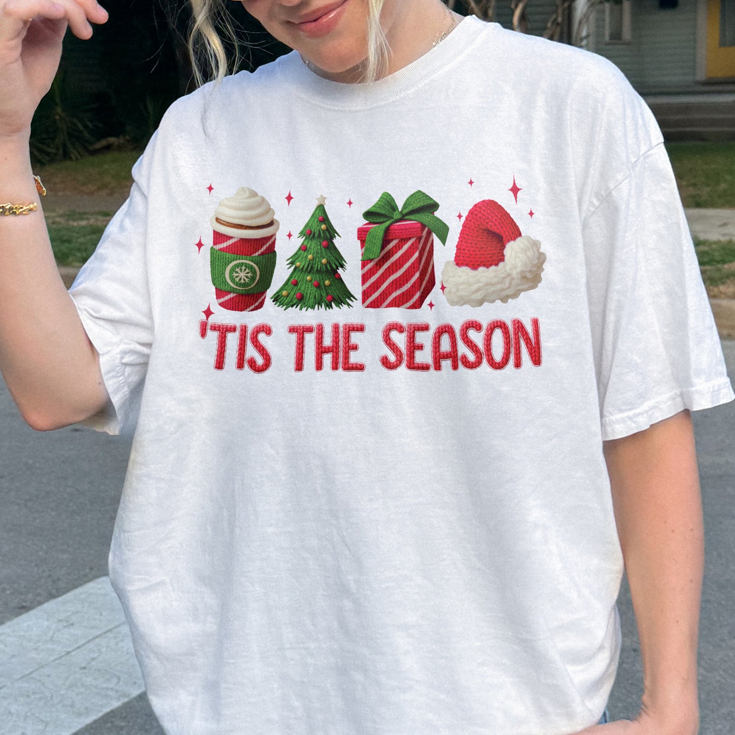 Tis The Season Shirt: Christmas Coffee, Holiday Gift, Santa Hat Tree, Festive Christmas Outfit Tshirt