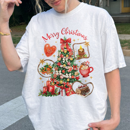 Vintage Merry Christmas Shirt – Christmas Tree Candy Cane Hot Cocoa Holiday Tee