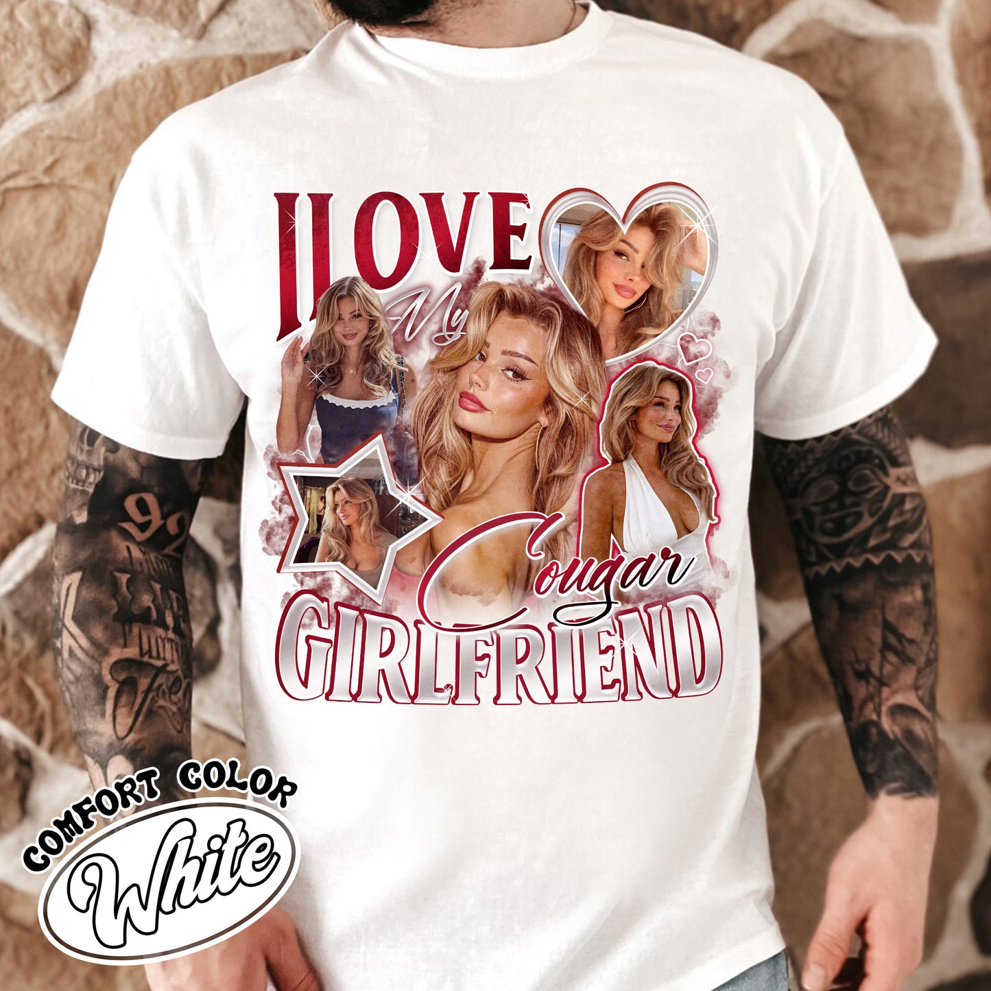 I Love My Cougar Girlfriend Shirt Custom Photo,Valentine Gift I Love My Girlfriend Custom Picture,Girlfriend Bootleg Shirt,90s Bootleg Shirt