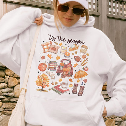 Tis the Season Tee, Pumpkin Season, Autumn Doodle Harvest, Women’s Cozy Hoodie