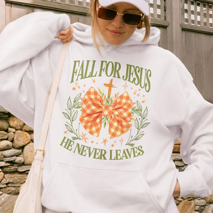 Fall For Jesus: Christian Faith, He Never Leaves Autumn Praise Hoodie