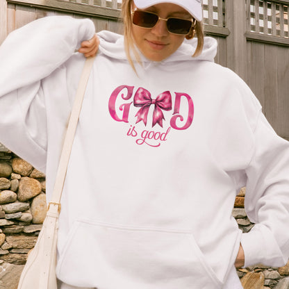 God Is Good Hoodie | Pink Bow Christian Faith Hoodie, Bible Verse Hoodie
