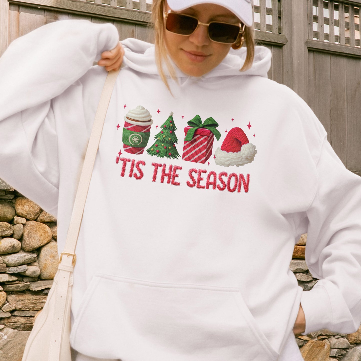 Tis The Season Shirt: Christmas Coffee, Holiday Gift, Santa Hat Tree, Festive Christmas Outfit Hoodie