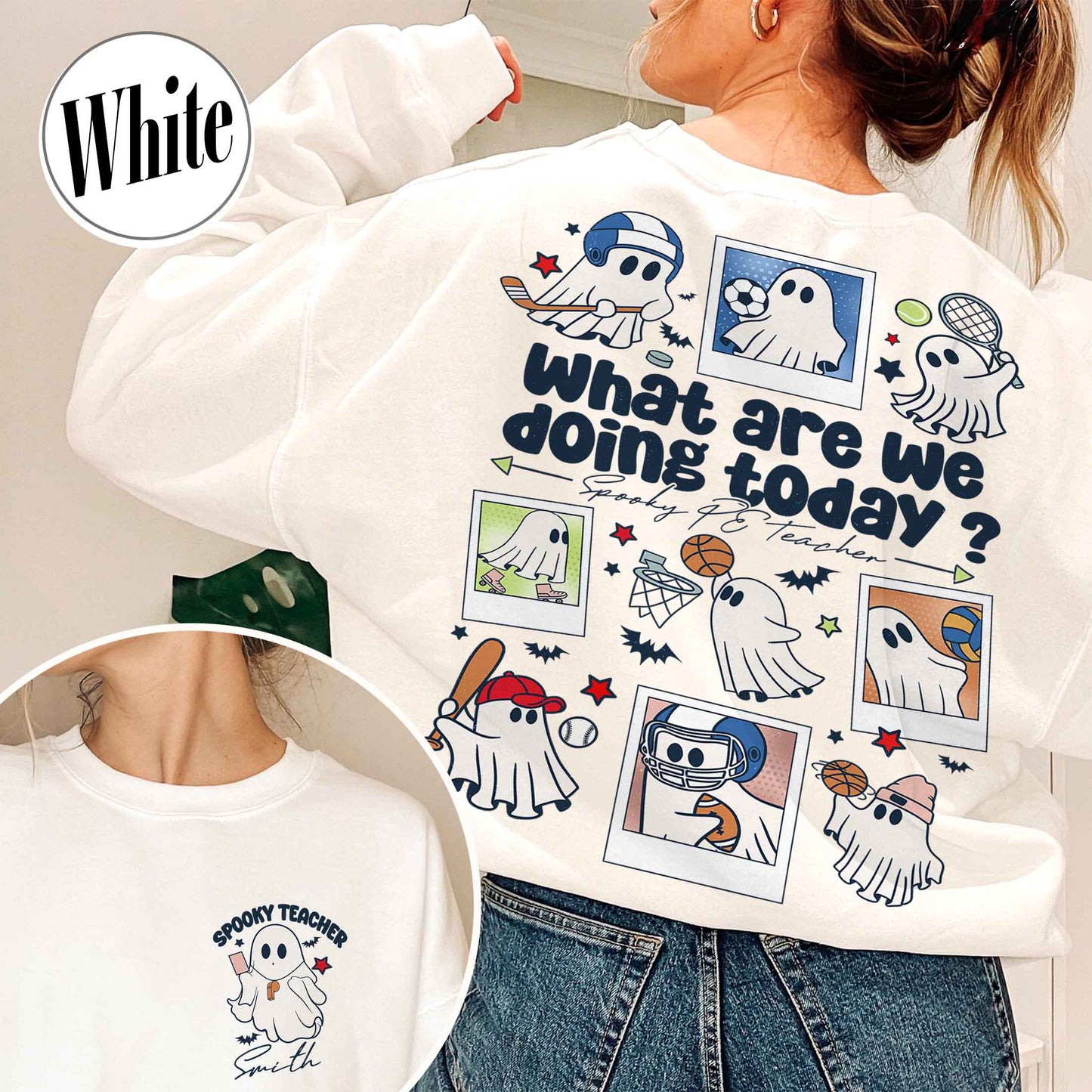 Halloween PE Teacher Sweatshirt, Pe Teacher Coach Ghost Sweatshirt, Spooky PE Teacher Sweatshirt