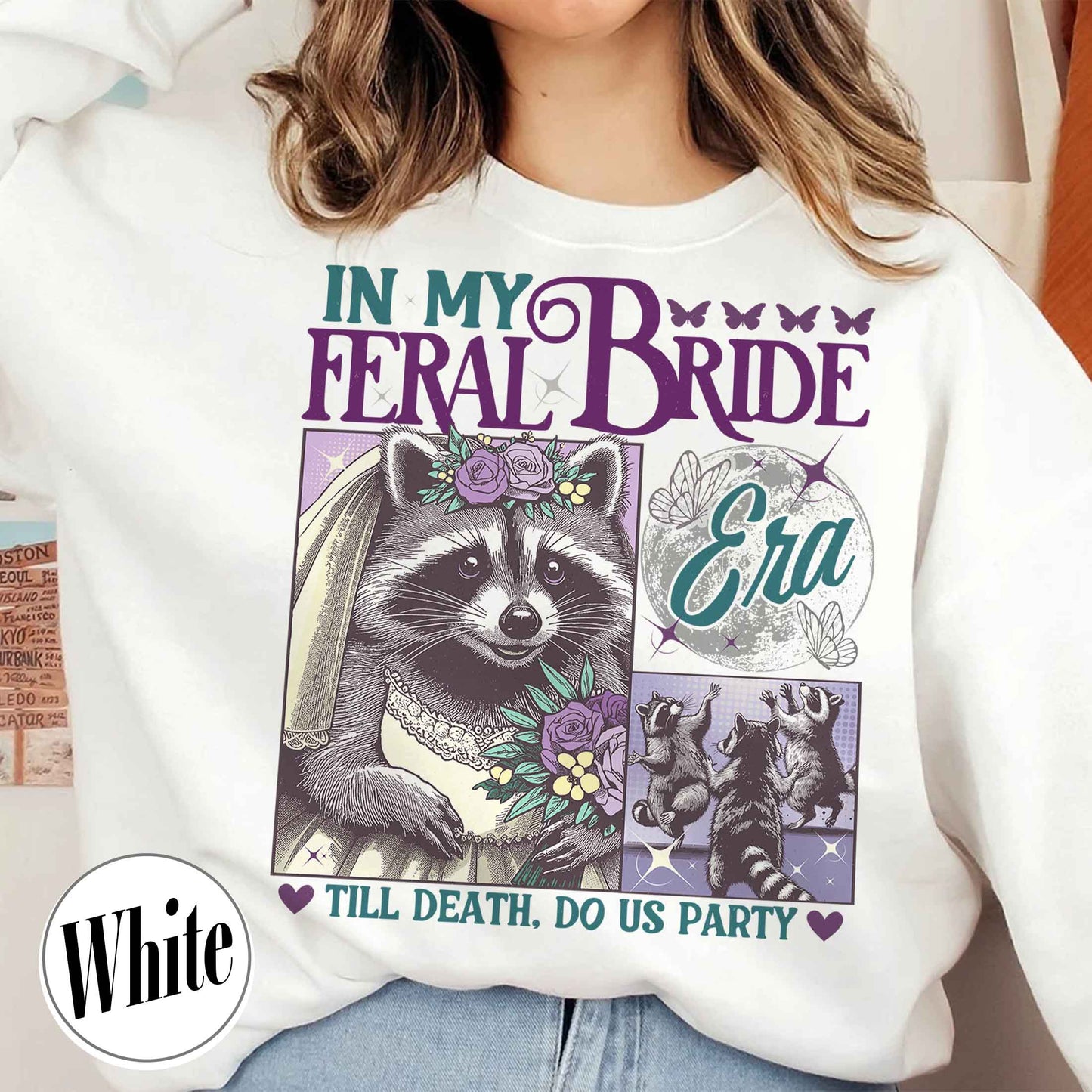 Retro Raccoon Sweatshirt, Funny Bride Sweatshirt, Raccoon Bride Sweatshirt, in My Raccoon Bride Era Sweatshirt