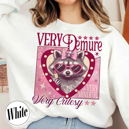 Funny Racoon Sweatshirt, Very Demure Very Mindful Sweatshirt, Demure Social Club Sweatshirt