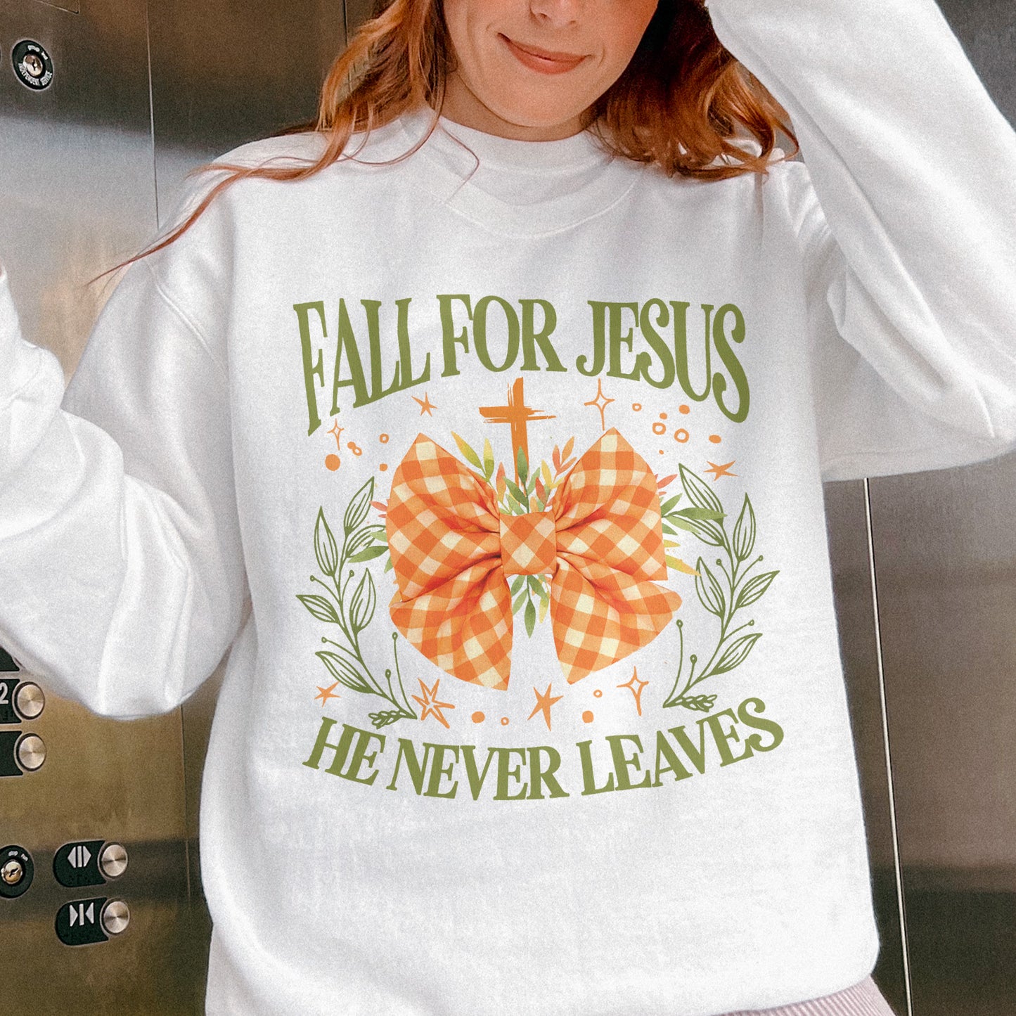 Fall For Jesus: Christian Faith, He Never Leaves Autumn Praise Sweatshirt