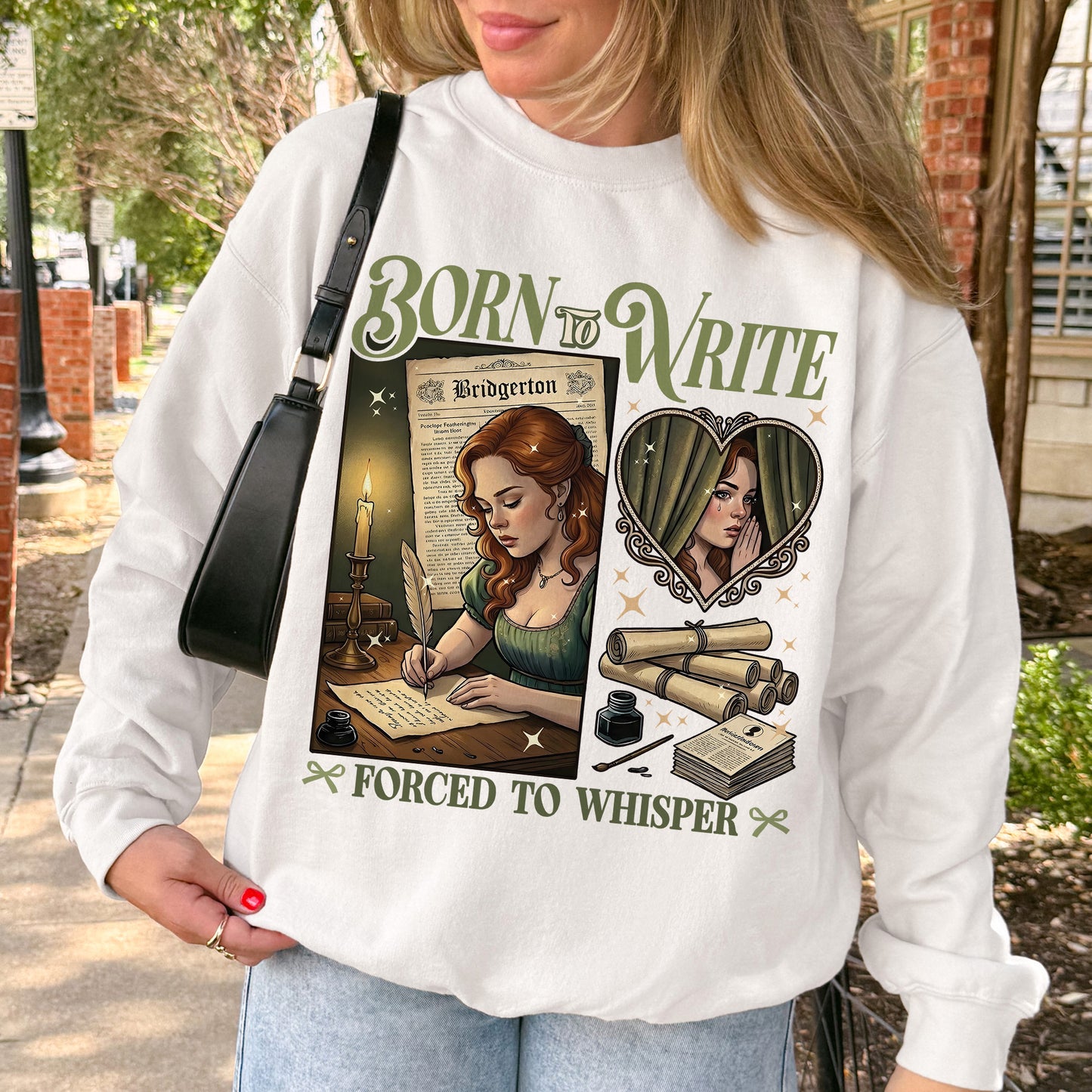 Born to Write, Forced to Whisper – Lady Whistledown Inspired – Bridgerton Penelope Featherington Sweatshirt
