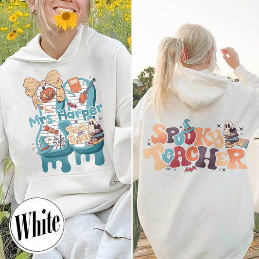 Back to School Hoodie, Personalized Halloween Teacher Hoodie, First Day of School Hoodie