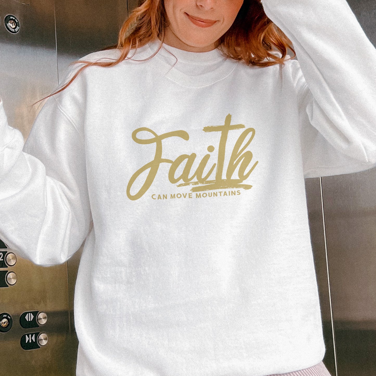 Faith Can Move Mountains Sweatshirt | Christian Cross Bible Verse Sweatshirt