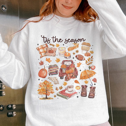 Tis the Season Tee, Pumpkin Season, Autumn Doodle Harvest, Women’s Cozy Sweatshirt