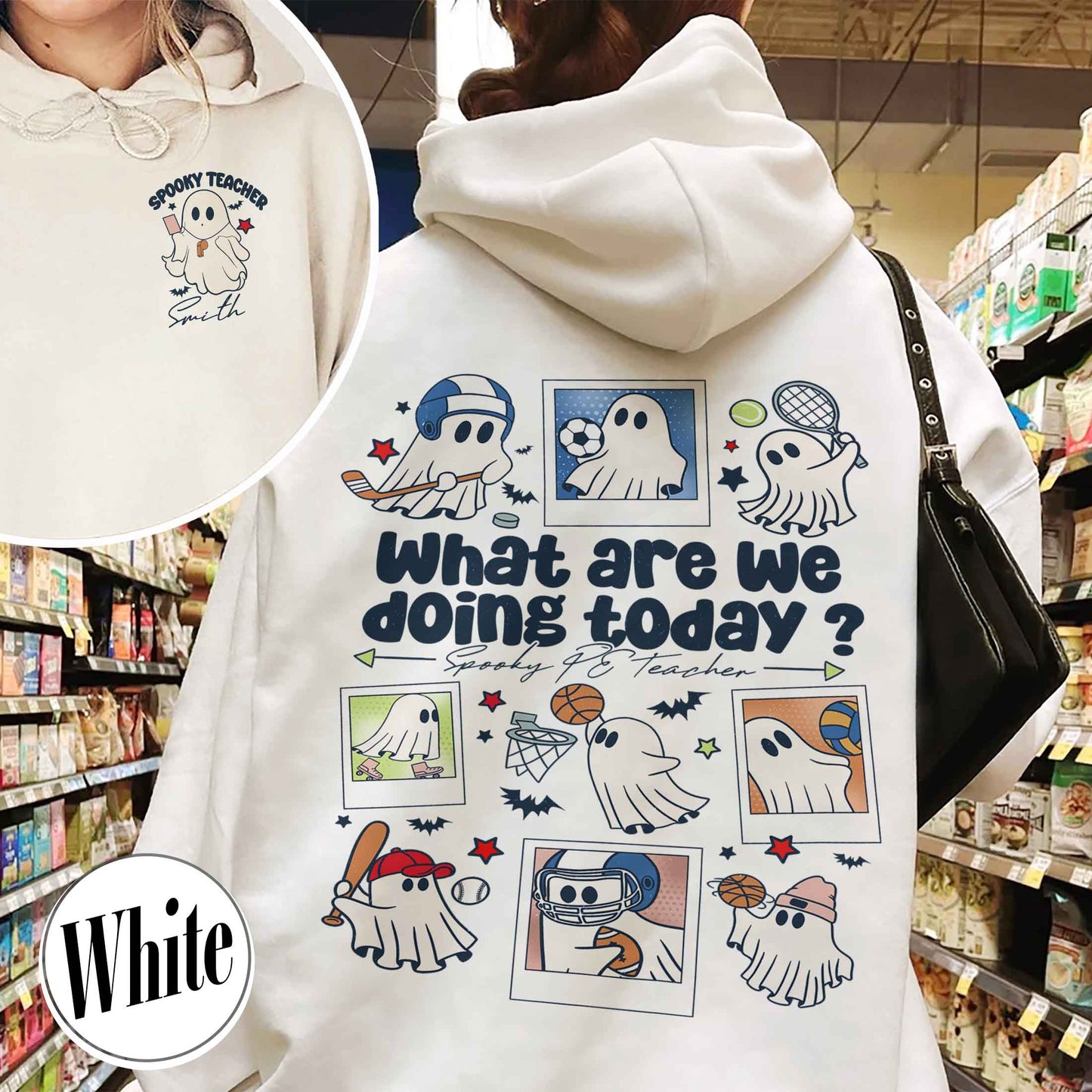 Halloween PE Teacher Hoodie, Pe Teacher Coach Ghost Hoodie, Spooky PE Teacher Hoodie