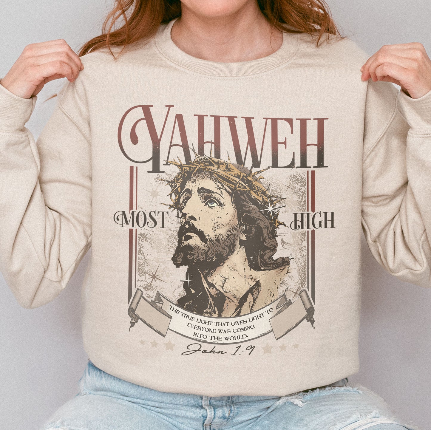 Yahweh John 1:9 Jesus Bible Verse Christian Sweatshirt