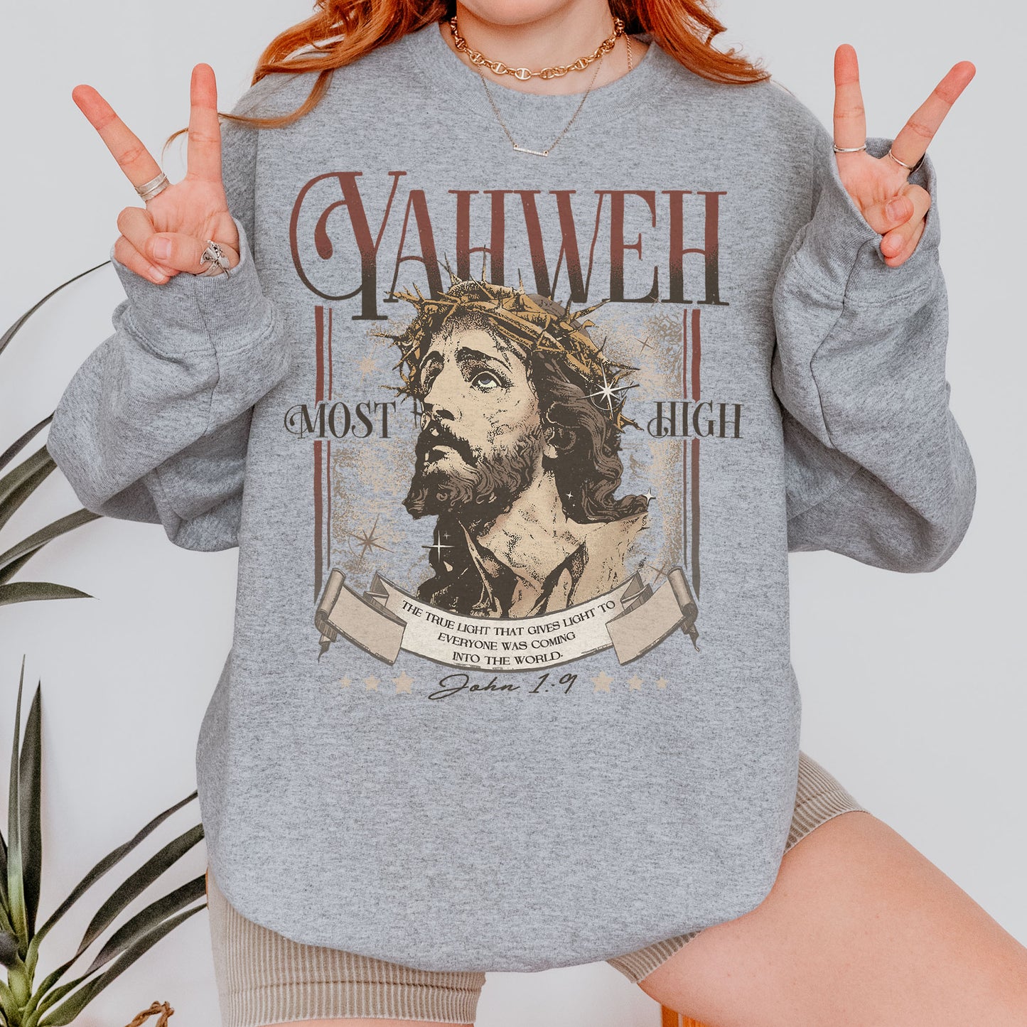 Yahweh John 1:9 Jesus Bible Verse Christian Sweatshirt