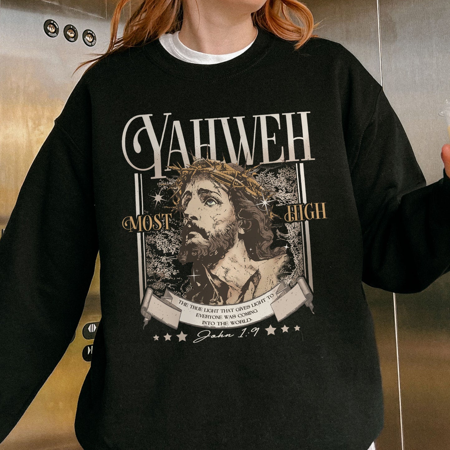 Yahweh John 1:9 Jesus Bible Verse Christian Sweatshirt
