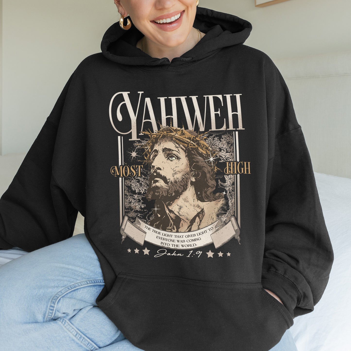 Yahweh John 1:9 Jesus Bible Verse Christian Hoodie