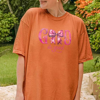 God Is Good Shirt | Pink Bow Christian Faith Tee, Bible Verse Top