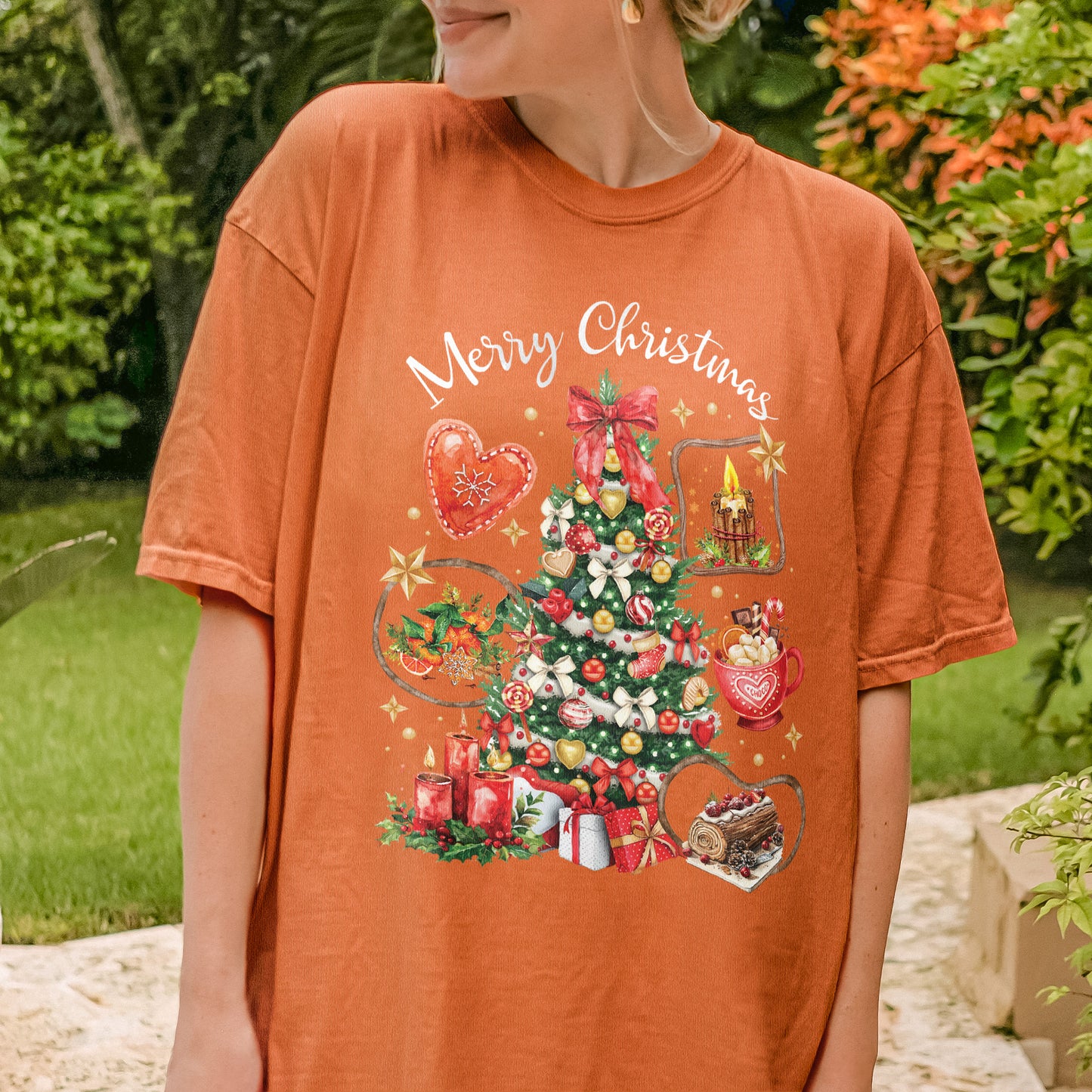 Vintage Merry Christmas Shirt – Christmas Tree Candy Cane Hot Cocoa Holiday Tee
