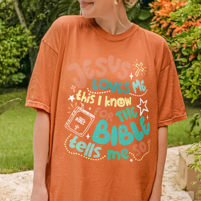 Jesus Loves Me This I Know Shirt: Christian Bible Verse Tee, Kids Youth Faith T-Shirt