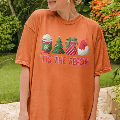 Tis The Season Shirt: Christmas Coffee, Holiday Gift, Santa Hat Tree, Festive Christmas Outfit Tshirt