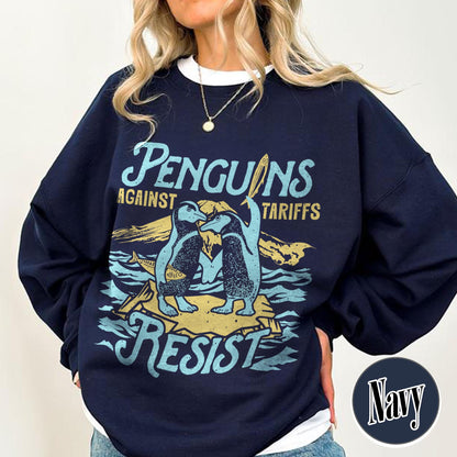 Penguins Hate Tariffs Sweatshirt, Flippers up Sweatshirt, Heard Island Sweatshirt, Subtle FDT Sweatshirt Resistance Protest, Penguins Against Tariffs Sweatshirt