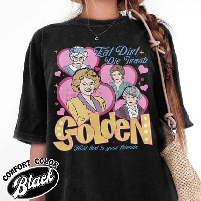 Eat Dirt, Die Trash Stay Golden With Pocket Graphic Tee 90s Sitcom Mom Vibes, Sarcastic Mom, Funny Mom, Gift For Her, Gift For Friend