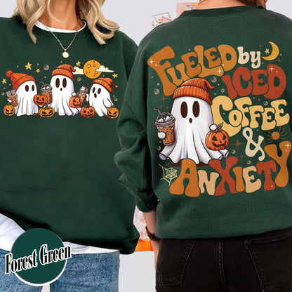 Halloween Ghost Iced Coffee Sweatshirt, Cute Ghost Drink Coffee Sweatshirt, Little Ghost Iced Coffee Sweatshirt