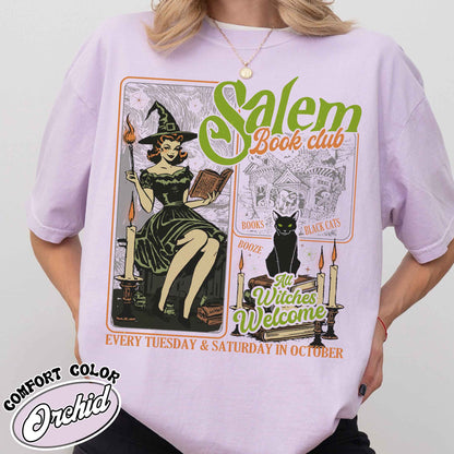 Salem Book Club Shirt, Salem Book Club, Salem Witch Book Club, Halloween Bookish Gift, Halloween Black Cat Broom Shirts, Halloween Bookish Shirt