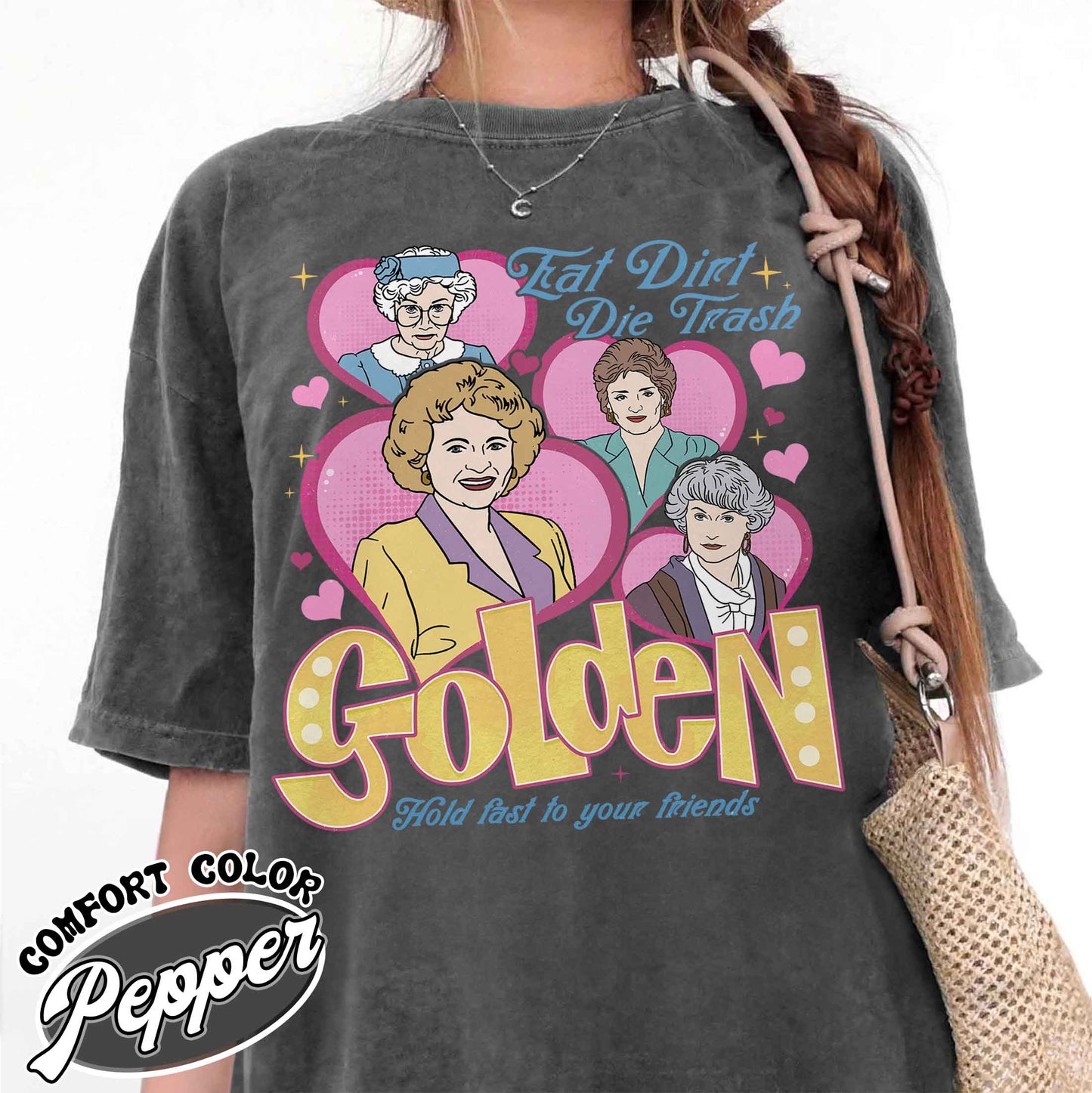 Eat Dirt, Die Trash Stay Golden With Pocket Graphic Tee 90s Sitcom Mom Vibes, Sarcastic Mom, Funny Mom, Gift For Her, Gift For Friend